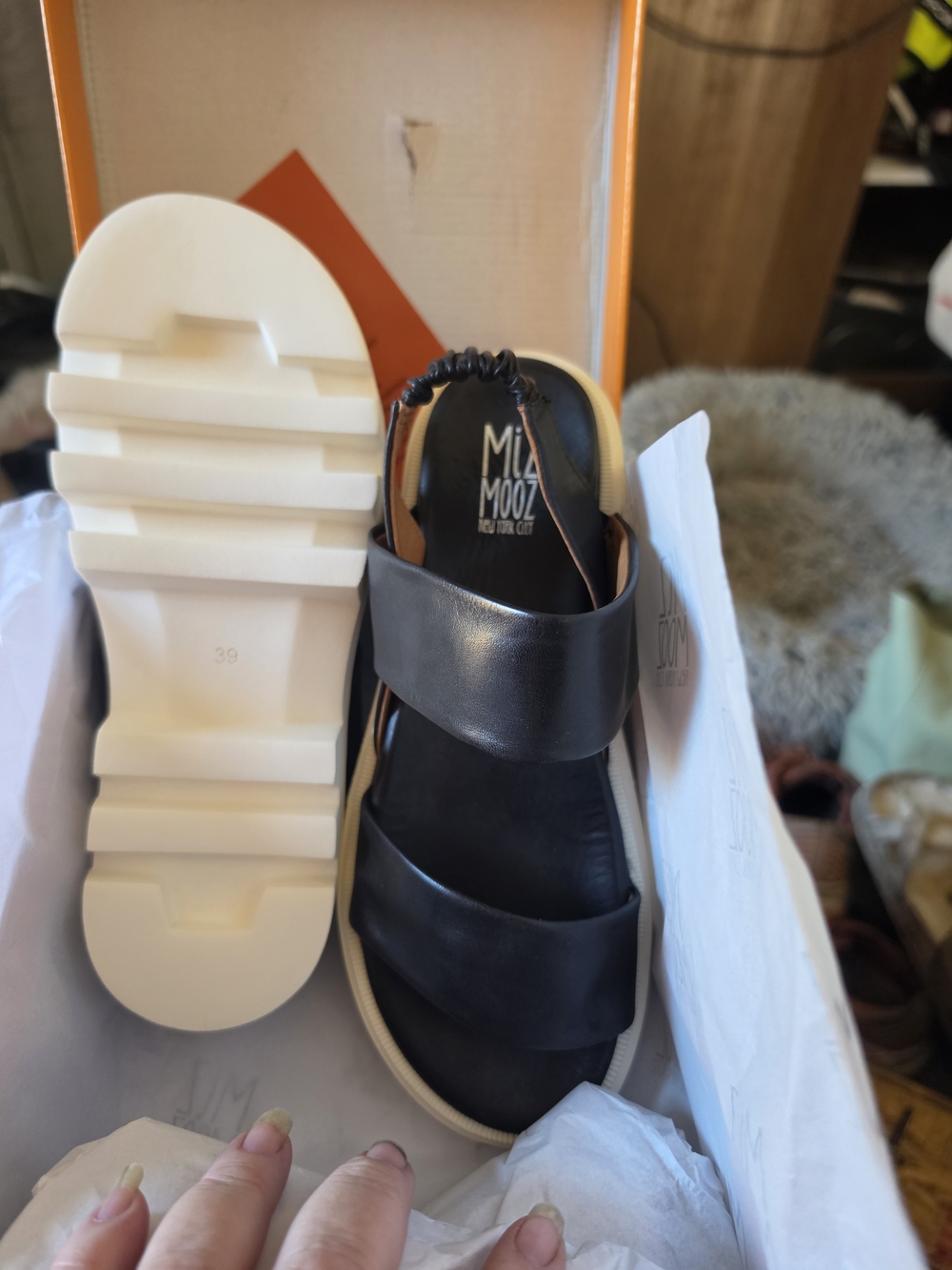 Miz Mooz Black Leather Playform Sandal